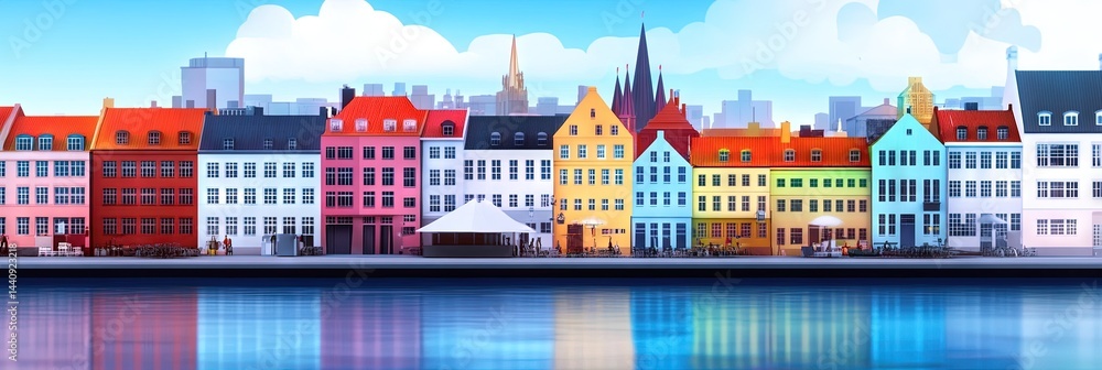 Fototapeta premium 2d animation copenhagen downtown skyline 