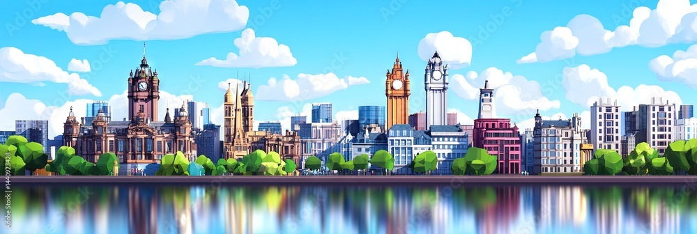 Fototapeta premium 2d animation glasgow downtown skyline 
