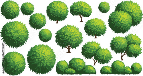 Vector set of Top view green tree for outdoor plan or map and architecture drawing, elements for environment and garden 