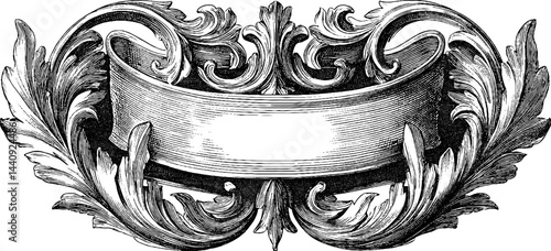 Baroque cartouche engraving design featuring ornate flourishes for historical decor