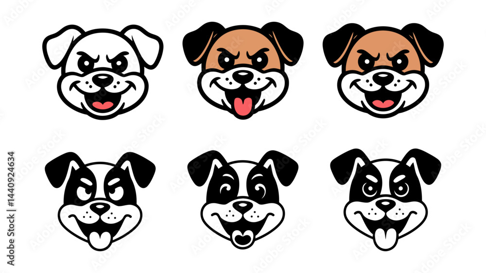 Fototapeta premium Collection of Cute Cartoon Dog Heads with Different Expressions