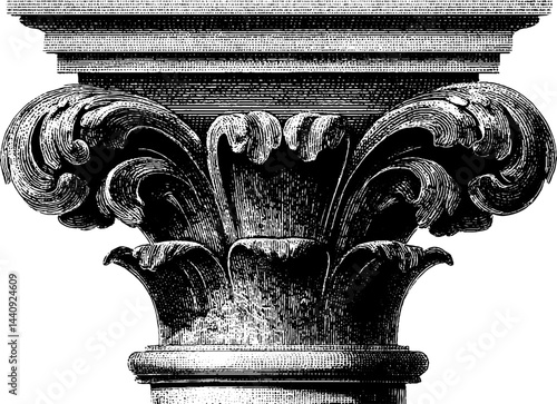 Baroque column illustration with ornate engraved details for classical architecture design