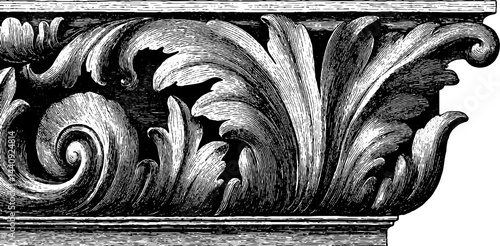 Baroque cornice design with engraved ornamental scrolls