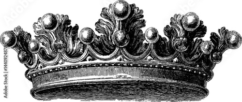 Baroque crown with pearls engraving for historical and vintage design