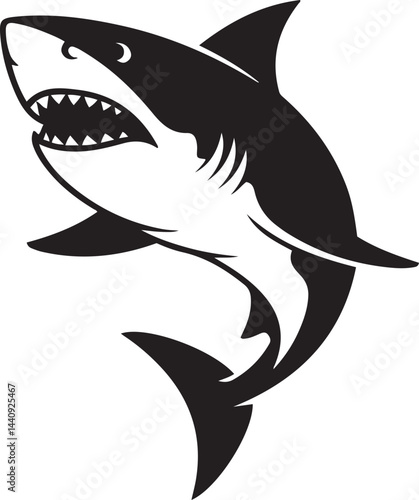 Powerful Shark bold black and whiteSilhouette Vector Graphic