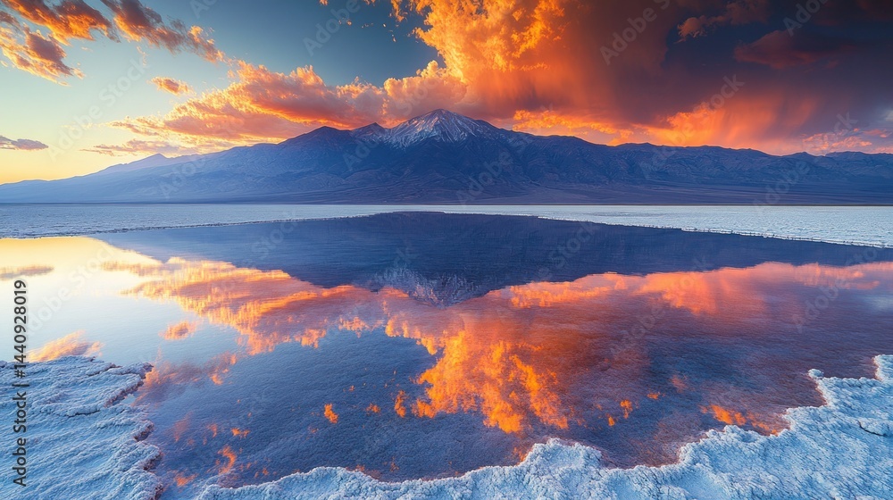 Naklejka premium Majestic Mountain Reflection at Sunset