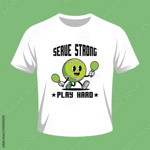 Motivational Tennis White T-shirt Design Featuring a Cartoon Tennis Ball