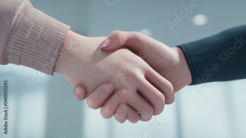 Handshake Deal: Capturing a moment of agreement with the interwoven hands, conveying trust and partnership. a photorealistic image, focusing on unity and collaboration.