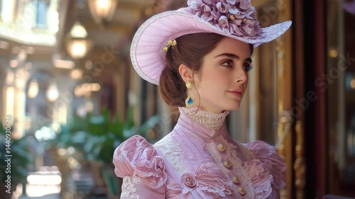 Woman in vintage style dress and hat