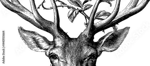 Baroque deer with intricate antlers engraving for artistic design