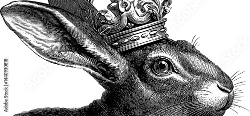 Elegant baroque rabbit with ornate crown engraving design for artistic projects