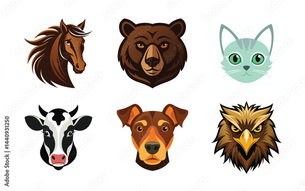 Obraz premium set of animals face vector art silhouette 