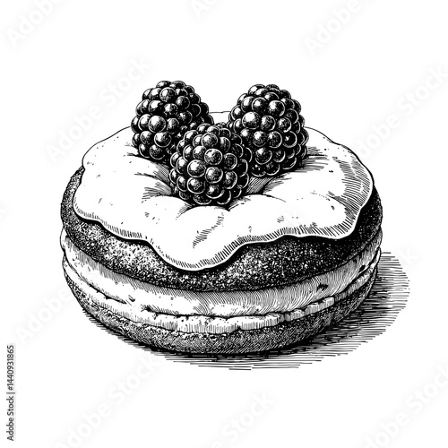 Blackberry Dessert with Cream on a Cake  
