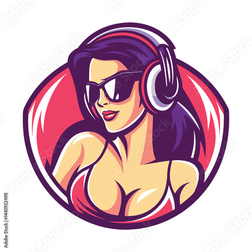 Cool girl with headphones and sunglasses