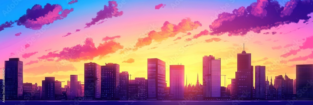 Fototapeta premium anime amsterdam downtown skyline 