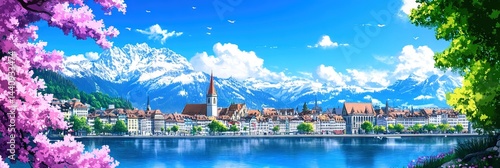 anime bern switzerland downtown skyline 