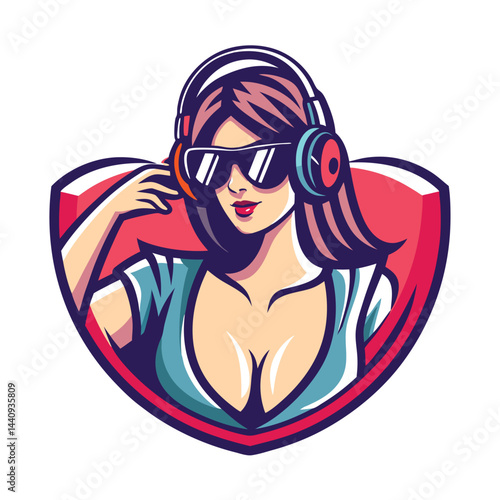 Stylish female avatar wearing headphones and sunglasses