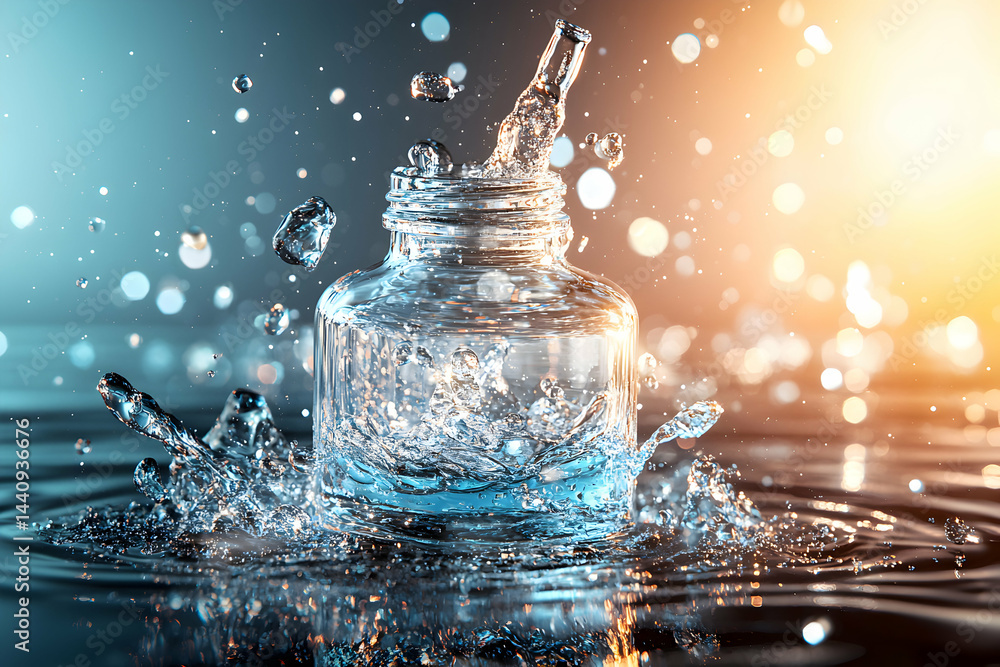 A captivating image showcasing water's dynamic nature. The bottle erupts water creating mesmerizing splash patterns perfect for product promotion or background images. A captivating image showcasing water's dynamic nature. The bottle erupts water creating mesmerizing splash patterns perfect for product promotion or background images.