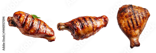Wallpaper Mural Set of Grilled duck drumsticks thigh seasoned with spices and herbs, isolated on white transparent background. Concept of delicious roasted food Torontodigital.ca