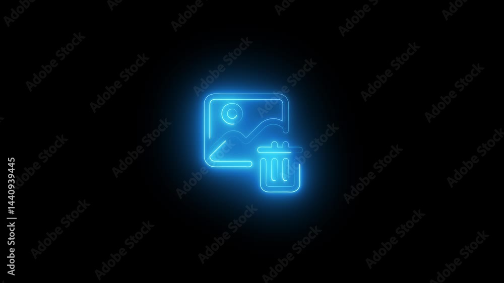 a glowing neon Gallery delete icon animation HD video on black background a glowing neon Gallery delete icon animation HD video on black background