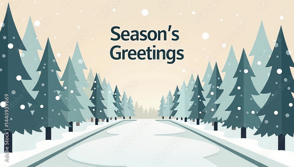 Fototapeta premium Cartoonish Seasons Greetings card design in muted colors representing winter holidays