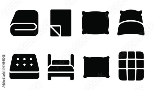 Obraz na płótnie Home textiles icon set - solid style home decor, bedding, and comfort symbols: blanket, sheet, pillow, bed, mattress, cushion, quilted design w salonie