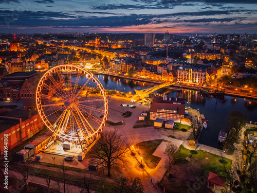 Obraz na płótnie Gdansk, Poland - April 18, 2025:The Main Town of Gdansk at beautiful dusk. Poland w salonie