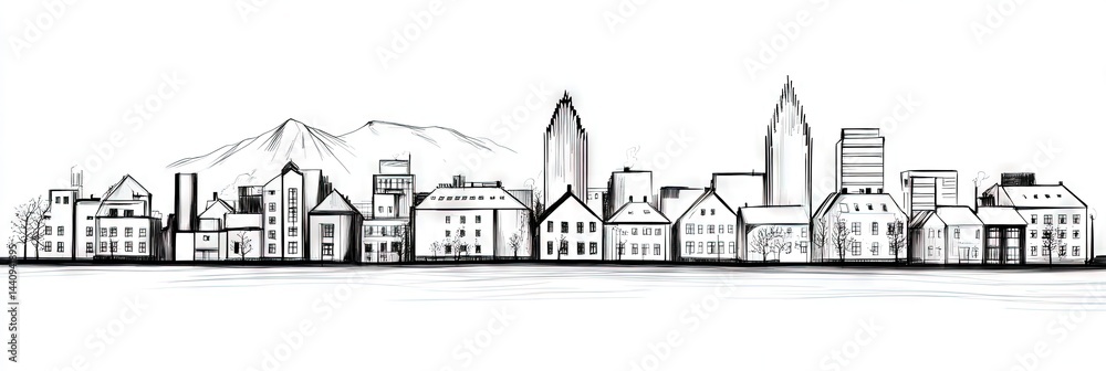 Naklejka premium manga reykjavik iceland downtown skyline -