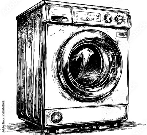 Retro engraved illustration of a vintage washing machine
