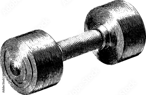 Vintage engraved dumbbell illustration for fitness and gym design