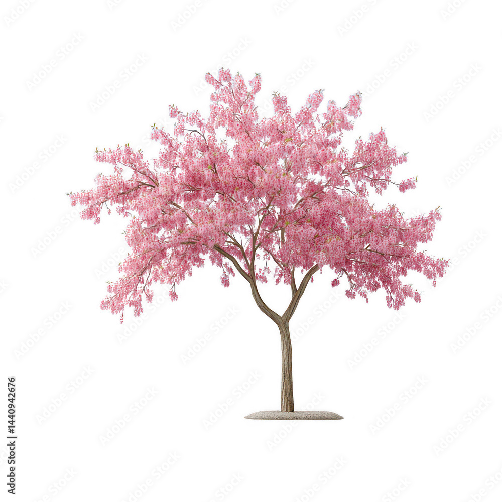 Fototapeta premium A beautiful pink flowe cherry blossom tree stands on a white background