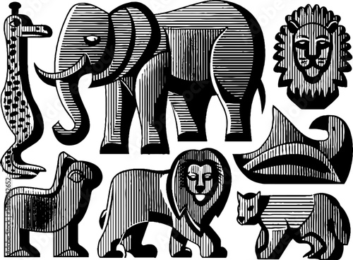 Engraved wooden animal puzzle set for creative play and education design