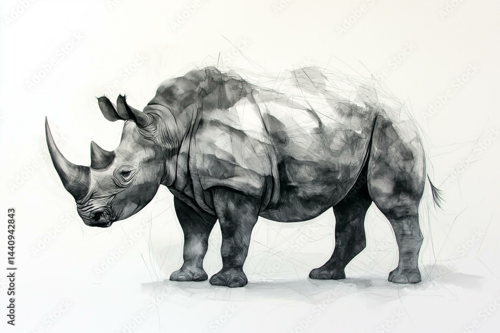 Fototapeta premium drawing of isolated rhino archetype symbolizing resilience and grounding. white background
