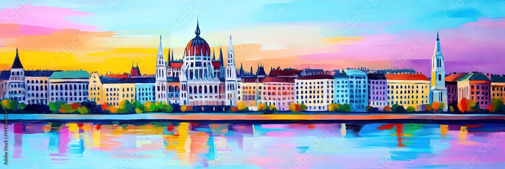 Fototapeta premium oil painting budapest hungary downtown skyline