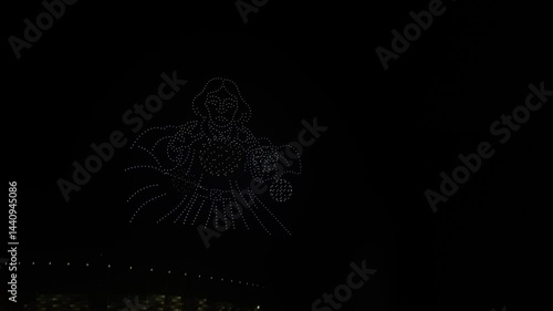 Warsaw, drone show, astronomer Nicolaus Copernicus, spectacle. Show on the occasion of the millennium of the coronation of Boleslaw Chrobry