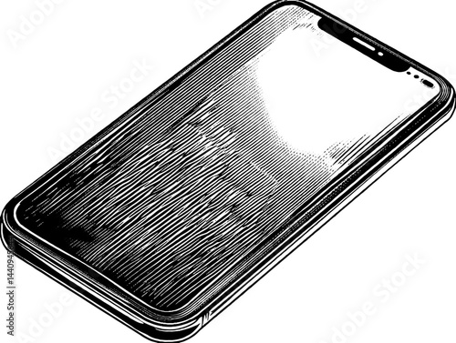 Black engraved smartphone illustration for tech design and creativity