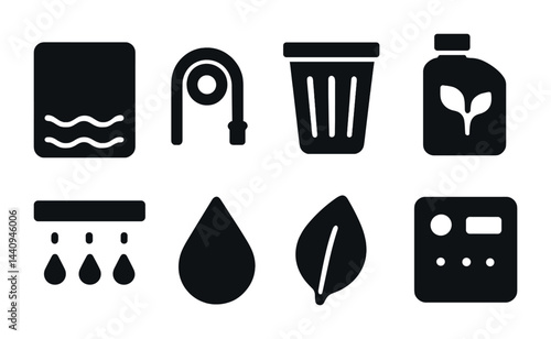 Eco-friendly symbols for water conservation, recycling, and sustainable living design
