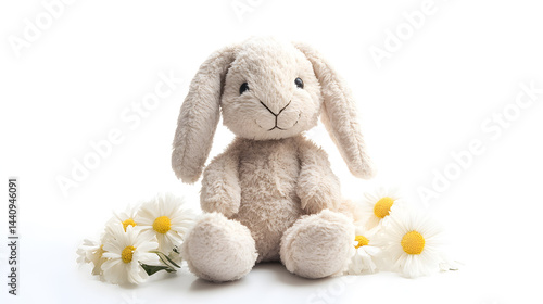 A stuffed rabbit is sitting
