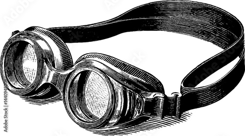 Vintage engraved illustration of swimming goggles for design and decor projects