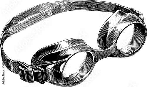 Engraved illustration of vintage swimming goggles for print and design projects