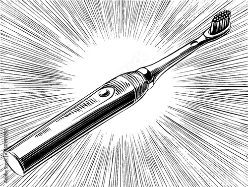Vintage style engraved electric toothbrush illustration for dental hygiene and design