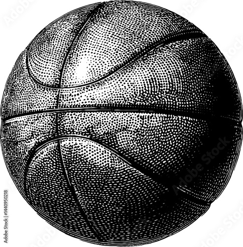 Engraved basketball illustration design for sports art and decor