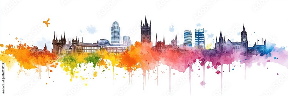Fototapeta premium watercolor manchester england downtown skyline