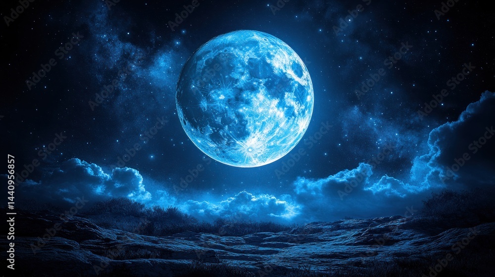 Fototapeta premium Blue Moon Night: Celestial Landscape