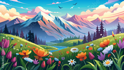 Gentle breezes caress fields of blooming flowers.
The towering Alps watch silently from above.
Birdsong fills the crisp, fragrant air.
A perfect harmony of earth and sky.

