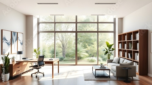 Office, workspace, desk, plants, indoor plants, greenery, laptops, computers, mugs, white desk, windows, natural light, bright, airy, modern, contemporary, interior, office decor, working, remote work