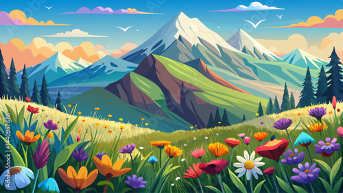 Gentle breezes caress fields of blooming flowers.
The towering Alps watch silently from above.
Birdsong fills the crisp, fragrant air.
A perfect harmony of earth and sky.

