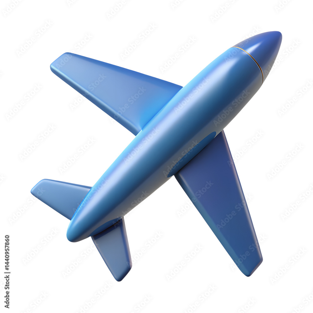 Obraz premium High quality 3d rendering icon of a stylized blue airplane ready for takeoff in land transportation isolated background