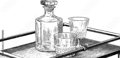 Vintage bar cart engraving for elegant home decor and entertaining design
