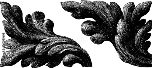 Engraved illustration set with decorative fresco brush and murals for art and design